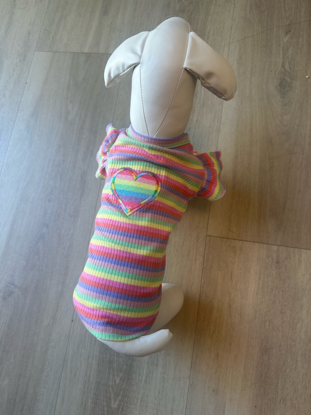 Rainbow Stripe Dog Tee with Heart Patch